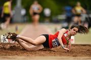 22 May 2022; Abbey Tate of City of Lisburn AC, Down, competing in the guest long jump during Round 1 of the AAI National Outdoor League at the Mary Peters Track in Belfast. Photo by Sam Barnes/Sportsfile