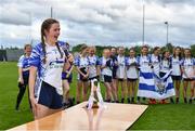 22 May 2022; Waterford captain Ruby Browne makes a speech after the 2022 All-Ireland U14 Silver Final between Tyrone and Waterford at the GAA National Games Development Centre in Abbotstown, Dublin. Photo by Ben McShane/Sportsfile