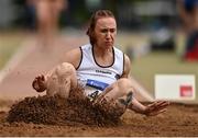 22 May 2022; Vivian Fleischer of Kildare County competing in the premier women's long jump during Round 1 of the AAI National Outdoor League at the Mary Peters Track in Belfast. Photo by Sam Barnes/Sportsfile