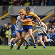 22 May 2022; Jack Browne of Clare is tackled by Jack Prendergast of Waterford during the Munster GAA Hurling Senior Championship Round 5 match between Clare and Waterford at Cusack Park in Ennis, Clare. Photo by Ray McManus/Sportsfile