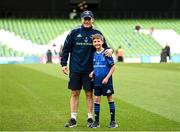 21 May 2022; Leinster backs coach Felipe Contepomi with mascot Alex Traynor before the United Rugby Championship match between Leinster and Munster at the Aviva Stadium in Dublin. Photo by Harry Murphy/Sportsfile