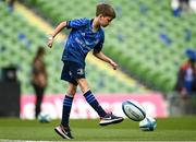 21 May 2022; Leinster mascot Alex Traynor before the United Rugby Championship match between Leinster and Munster at the Aviva Stadium in Dublin. Photo by Harry Murphy/Sportsfile