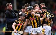 22 May 2022; Kilkenny players, including Eoghan O'Brien, 18, and Paddy Langton, 7, celebrate after their side's victory in the oneills.com GAA Hurling All-Ireland U20 Championship Final match between Kilkenny and Limerick at FBD Semple Stadium in Thurles, Tipperary. Photo by Piaras Ó Mídheach/Sportsfile