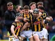 22 May 2022; Kilkenny players, including Eoghan O'Brien, 18, Ted Dunne, 21, and Paddy Langton, 7, celebrate after their side's victory in the oneills.com GAA Hurling All-Ireland U20 Championship Final match between Kilkenny and Limerick at FBD Semple Stadium in Thurles, Tipperary. Photo by Piaras Ó Mídheach/Sportsfile