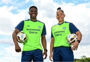 23 May 2022; Chiedozie Ogbene and Rianna Jarrett during the launch of the INTERSPORT Elverys FAI Summer Soccer Schools at the FAI Headquarters in Abbotstown, Dublin. Photo by Harry Murphy/Sportsfile