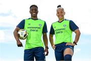 23 May 2022; Chiedozie Ogbene and Rianna Jarrett during the launch of the INTERSPORT Elverys FAI Summer Soccer Schools at the FAI Headquarters in Abbotstown, Dublin. Photo by Harry Murphy/Sportsfile