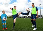 23 May 2022; Rianna Jarrett with Will Hawkins and Eoin Hawkins during the launch of the INTERSPORT Elverys FAI Summer Soccer Schools at the FAI Headquarters in Abbotstown, Dublin. Photo by Harry Murphy/Sportsfile