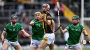 22 May 2022; Niall Rowe of Kilkenny in action against Limerick players, from left, Eddie Stokes, Adam English and Patrick Kirby during the oneills.com GAA Hurling All-Ireland U20 Championship Final match between Kilkenny and Limerick at FBD Semple Stadium in Thurles, Tipperary. Photo by Piaras Ó Mídheach/Sportsfile