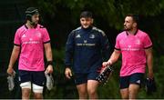 23 May 2022; Leinster players, from left, Caelan Doris, Vakh Abdaladze and Rónan Kelleher during Leinster Rugby squad trainingat UCD in Dublin. Photo by Harry Murphy/Sportsfile