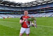 21 May 2022; Louth goalkeeper Ruairí Morrissey celebrates with the cup after his side's victory in the Lory Meagher Cup Final match between Longford and Louth at Croke Park in Dublin. Photo by Piaras Ó Mídheach/Sportsfile