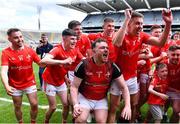 21 May 2022; Louth goalkeeper Ruairí Morrissey celebrates after his side's victory in the Lory Meagher Cup Final match between Longford and Louth at Croke Park in Dublin. Photo by Piaras Ó Mídheach/Sportsfile