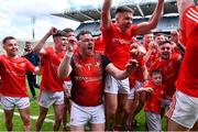 21 May 2022; Louth goalkeeper Ruairí Morrissey celebrates after his side's victory in the Lory Meagher Cup Final match between Longford and Louth at Croke Park in Dublin. Photo by Piaras Ó Mídheach/Sportsfile