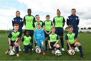 23 May 2022; Soccer School coaches Heather Jamison and Kevin Grant and Republic of Ireland internationals Chiedozie Ogbene and Rianna Jarrett with, from left, Josh McCarthy, Marwa Babiker, Jason Burnett, Will Hawkins, Eoin Hawkins, Estelle O'Connor and Freddie McDonagh during the launch of the INTERSPORT Elverys FAI Summer Soccer Schools at the FAI Headquarters in Abbotstown, Dublin. Photo by Harry Murphy/Sportsfile