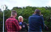 23 May 2022; Bohemians manager Keith Long is interviewed by Jamie Moore for LOI TV before the SSE Airtricity League Premier Division match between St Patrick's Athletic and Bohemians at Richmond Park in Dublin. Photo by Piaras Ó Mídheach/Sportsfile