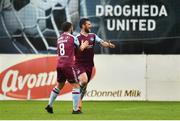 23 May 2022; Ryan Brennan of Drogheda United, right, celebrates with team-mate Gary Deegan after scoring his side's first goal during the SSE Airtricity League Premier Division match between Drogheda United and Shamrock Rovers at Head in the Game Park in Drogheda, Louth. Photo by Ben McShane/Sportsfile
