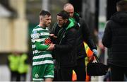 23 May 2022; Jack Byrne of Shamrock Rovers speaks with manager Stephen Bradley after coming off injured during the SSE Airtricity League Premier Division match between Drogheda United and Shamrock Rovers at Head in the Game Park in Drogheda, Louth. Photo by Ben McShane/Sportsfile