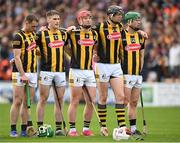 21 May 2022; Kilkenny players, from left, Tommy Walsh, Michael Carey, Adrian Mullen, Walter Walsh and Martin Keoghan stand for the playing of the National Anthem before the Leinster GAA Hurling Senior Championship Round 5 match between Kilkenny and Wexford at UPMC Nowlan Park in Kilkenny. Photo by Stephen McCarthy/Sportsfile