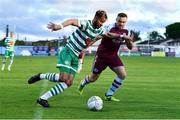 23 May 2022; Barry Cotter of Shamrock Rovers in action against Georgie Poynton of Drogheda United during the SSE Airtricity League Premier Division match between Drogheda United and Shamrock Rovers at Head in the Game Park in Drogheda, Louth. Photo by Ben McShane/Sportsfile