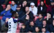 23 May 2022; Tunde Owolabi of St Patrick's Athletic celebrates scoring his and his side's third goal during the SSE Airtricity League Premier Division match between St Patrick's Athletic and Bohemians at Richmond Park in Dublin. Photo by Piaras Ó Mídheach/Sportsfile