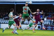 23 May 2022; Lee Grace of Shamrock Rovers has a header on goal during the SSE Airtricity League Premier Division match between Drogheda United and Shamrock Rovers at Head in the Game Park in Drogheda, Louth. Photo by Ben McShane/Sportsfile
