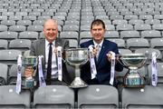 24 May 2022; In attendance at the launch of the 2022 TG4 All-Ireland Ladies Football Championships, at Croke Park is TG4 Director General Alan Esslemont, left, and LGFA President Mícheál Naughton. TG4 has today announced a five-year extension of their sponsorship of the All-Ireland Ladies Football inter-county championships, with the new deal set to last until the conclusion of the 2027 season. The 2022 TG4 All-Ireland Ladies Football Championships get underway next Sunday, May 29, with the first round of Intermediate Fixtures, and will conclude on Sunday, July 31, when the winners of the Junior, Intermediate & Senior Championships will be revealed. 13 Championship games will be broadcast exclusively live by TG4 throughout the season, with the remaining 47 games available to view on the LGFA and TG4’s dedicated online platform: https://page.inplayer.com/lgfaseason2022/tg4.html In addition, the TG4 Leinster Senior Final between Dublin and Meath will also be televised live by TG4 from Croke Park next Saturday, May 28. #ProperFan . Photo by Eóin Noonan/Sportsfile