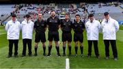 21 May 2022; Referee Caymon Flynn with his officials before the Lory Meagher Cup Final match between Longford and Louth at Croke Park in Dublin. Photo by Piaras Ó Mídheach/Sportsfile