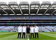 21 May 2022; Referee Caymon Flynn with his umpires before the Lory Meagher Cup Final match between Longford and Louth at Croke Park in Dublin. Photo by Piaras Ó Mídheach/Sportsfile