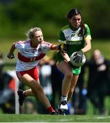 22 May 2022; Sophie Egan of Offaly and Aoife O’Neill of Derry during the 2022 All-Ireland U14 Bronze Final between Derry and Offaly at the GAA National Games Development Centre in Abbotstown, Dublin. Photo by Ben McShane/Sportsfile