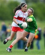 22 May 2022; Niamh Hasson of Derry and Lauren Fox of Offaly during the 2022 All-Ireland U14 Bronze Final between Derry and Offaly at the GAA National Games Development Centre in Abbotstown, Dublin. Photo by Ben McShane/Sportsfile