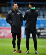 23 May 2022; Graham Burke, left, and Roberto Lopes of Shamrock Rovers before the SSE Airtricity League Premier Division match between Drogheda United and Shamrock Rovers at Head in the Game Park in Drogheda, Louth. Photo by Ben McShane/Sportsfile