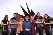 26 May 2022; Attendees, from left, PwC GPA Player of the Month for April in ladies football, Michelle Guckian of Leitrim, PwC GAA/GPA Player of the Month for April in football, Paul Conroy of Galway, GPA equality, diversity and inclusion manager Gemma Begley, Connacht GAA secretary John Prenty, Gillian Lowth, partner at PwC Galway, PwC GAA/GPA Player of the Month for April in hurling, Diarmaid Byrnes of Limerick, and PwC GPA Player of the Month for April in camogie, Miriam Walsh of Kilkenny, at Eyre Square in Galway. Photo by Piaras Ó Mídheach/Sportsfile