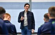 26 May 2022; Republic of Ireland coach Keith Andrews speaks to the graduates during an FAI Fingal County Council TY Graduation at Corduff Sports Centre in Corduff, Dublin. Photo by Ben McShane/Sportsfile