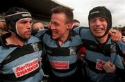 25 April 1998; Man of the Match Andrew Thompson of Shannon, centre, celebrates with team-mates Rhys Ellison, left, and Paul McMahon following the AIB All-Ireland League Division 1 Final match between Garryowen and Shannon at Lansdowne Road in Dublin. Photo by Matt Browne/Sportsfile