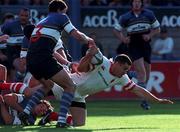 14 August 1998, Andy Ward of Ulster is tackled by Shane Horgan, 13, and Brian Carey of Leinster during the Guinness Interprovincal Rugby Championship match between Leinster and Ulster at Donnybrook in Dublin. Photo by Matt Browne/Sportsfile