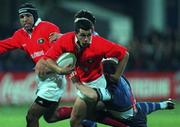 23 October 1998: Barry Everitt of Munster is tackled by Girvan Dempsey of Leinster during the Guinness Interprovincial Rugby Championsip match between Leinster and Munster at Donnybrook in Dublin. Photo by Matt Browne/Sportsfile