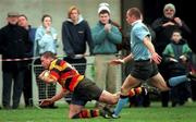 9 January 1999; Colin McEntee of Lansdowne scores his sides first try during the AIB All Ireland League Divison 1 match between Lansdowne and Galwegians at  Lansdowne Road in Dublin. Photo by Brendan Moran/Sportsfile