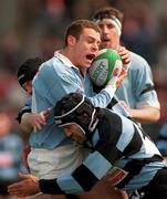 25 April 1998; Dominic Crotty of Garryowen is tackled by Rhys Ellison, 12, and Paul McMahon of Shannon during the AIB All-Ireland League Division 1 Final match between Garryowen and Shannon at Lansdowne Road in Dublin. Photo by Ray McManus/Sportsfile