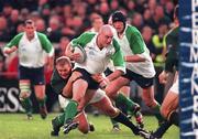 28 November 1998; Keith Wood of Ireland on his way to scoring a try during a International Friendly Match between Ireland and South Africa at Landsdowne Road in Dublin. Photo by Brendan Moran/Sportsfile