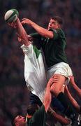 28 November 1998; Malcolm O'Kelly of Ireland contests a lineout with Krynauw Otto of South Africa during a International Friendly Match between Ireland and South Africa at Landsdowne Road in Dublin. Photo by Brendan Moran/Sportsfile
