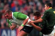 28 November 1998; Victor Costello of Ireland in action against Bobby Skinstad and Joost van der Westhuizen of South Africa during a International Friendly Match between Ireland and South Africa at Landsdowne Road in Dublin. Photo by Brendan Moran/Sportsfile
