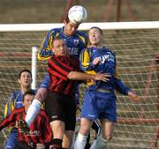 7 May 2004; Longford Town's Barry Ferguson and Sean Prunty, right, clear under pressure  from Glen Crowe, Bohemians. eircom league, Premier Division, Bohemians v Longford Town, Dalymount Park, Dublin. Picture credit; Pat Murphy / SPORTSFILE *EDI*