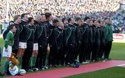 22 February 2004; Ireland mascot for the day Jett Desmond lines up with the Ireland team before the game. RBS 6 Nations Championship 2003-2004, Ireland v Wales, Lansdowne Road, Dublin. Picture credit; Brendan Moran / SPORTSFILE