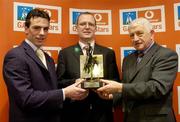 11 May 2004; Galway footballer Padraig Joyce, left, who was presented with the Vodafone GAA Allstars Players of the Month for April by Enda Lynch, Sponsorship Executive, Vodafone, and Jim Treacy, right, a member of the Management Committee of the GAA, representing Uachtaran Sean Kelly, at a luncheon in the Westin Hotel, Dublin. Picture credit; Brendan Moran / SPORTSFILE