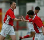 11 May 2004; David Crawley, left, Shelbourne, celebrates with team-mate Wesley Hoolahan after scoring his sides first goal. eircom League Cup, Group 6, Shelbourne v St. Patrick's Athletic, Tolka Park, Dublin. Picture credit; David Maher / SPORTSFILE