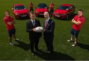 7 August 2013; SEAT, Ireland’s fastest growing car brand, today announced a new partnership with Munster Rugby. The three year deal will see SEAT become the official car partner to Munster Rugby and title sponsor of the Munster Schools Senior and Junior Cups. The partnership also includes SEAT supporting all pre-season Munster Senior Rugby Team matches in Thomond Park in the newly entitled “SEAT Series”, which will kick off on the 24th of August when Munster take on Gloucester. Munster’s star players Mike Sherry, BJ Botha, Keith Earls and Andrew Conway along with Cian O’Brien, Director of SEAT and Garrett Fitzgerald, CEO Munster Rugby were all present to launch the partnership. For further information on SEAT Ireland www.SEAT.ie and for Munster Rugby visit www.MunsterRugby.ie. Pictured are Munster Chief Executive Garrett Fitzgerald, left, with Cian O'Brien, Director of SEAT Ireland and Munster players, from left, Andrew Conway, Keith Earls, BJ Botha and Mike Sherry. Thomond Park, Limerick. Picture credit: Matt Browne / SPORTSFILE