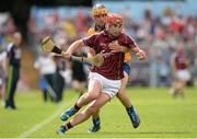 28 July 2013; Jason Grealish, Galway, is tackled by John Conlon, Clare. GAA Hurling All-Ireland Senior Championship, Quarter-Final, Galway v Clare, Semple Stadium, Thurles, Co. Tipperary. Picture credit: Stephen McCarthy / SPORTSFILE