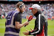 3 August 2013; Tyrone manager Mickey Harte is interviewed by Colm Parkinson, from Newstalk, after the game. GAA Football All-Ireland Senior Championship, Quarter-Final, Monaghan v Tyrone, Croke Park, Dublin. Picture credit: Ray McManus / SPORTSFILE