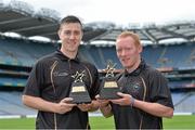 6 August 2013; The GAA / GPA All-Stars, sponsored by Opel, are delighted to announce Cian Mackey, right, Cavan, and Paul Ryan, Dublin, as the Players of the Month for July in football and hurling respectively. They were presented with their GAA / GPA Player of the Month Awards for July, sponsored by Opel, by Laura Condron, Senior Brand & PR Manager Opel Ireland. Croke Park, Dublin. Picture credit: Brendan Moran / SPORTSFILE
