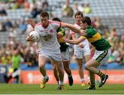 4 August 2013; Ruairí McGlone, Tyrone, in action against Seán T. Dillon, right, and Michéal Burns, Kerry. Electric Ireland GAA Football All-Ireland Minor Championship, Quarter-Final, Kerry v Tyrone, Croke Park, Dublin. Picture credit: Ray McManus / SPORTSFILE