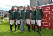 7 August 2013; Today Horseware Ireland launched their new Team Ireland kit ahead of the 2013 Dublin Horse Show. In attendance at the launch are, from left, Conor Swail, Cameron Hanley, Chef d'Equipe Robert Splaine, Dermot Lennon, Shane Breen and Cian O'Connor. RDS, Ballsbridge, Dublin. Picture credit: Barry Cregg / SPORTSFILE